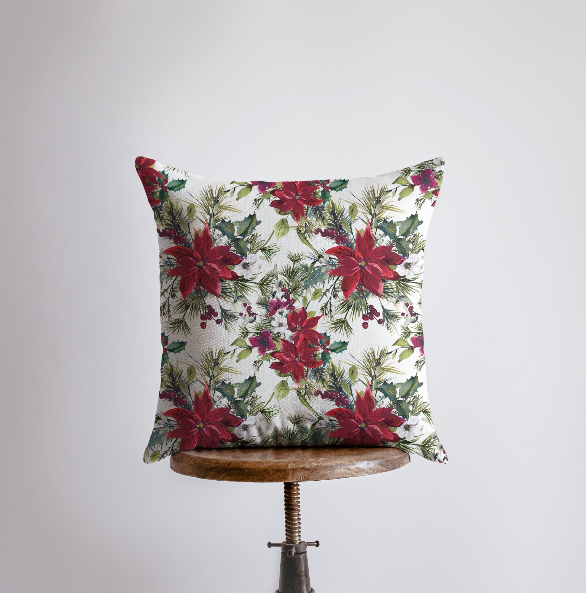 Christmas Poinsettia Throw Pillow Cover – Festive Floral Holiday Décor