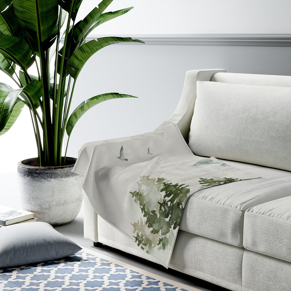 Birds Over Forest Plush Throw Blanket
