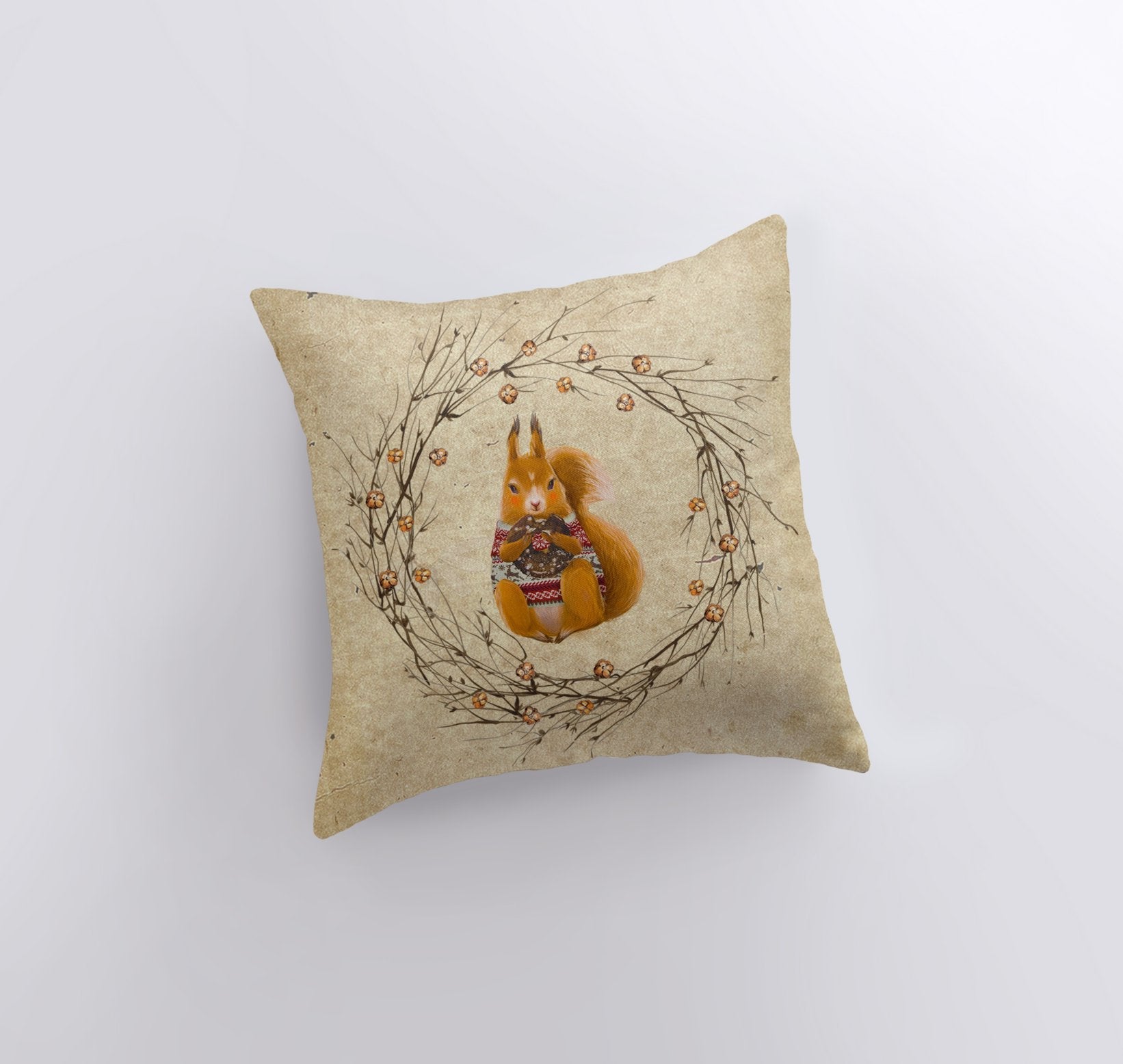 Red Squirrel Cabin Throw Pillow Cover