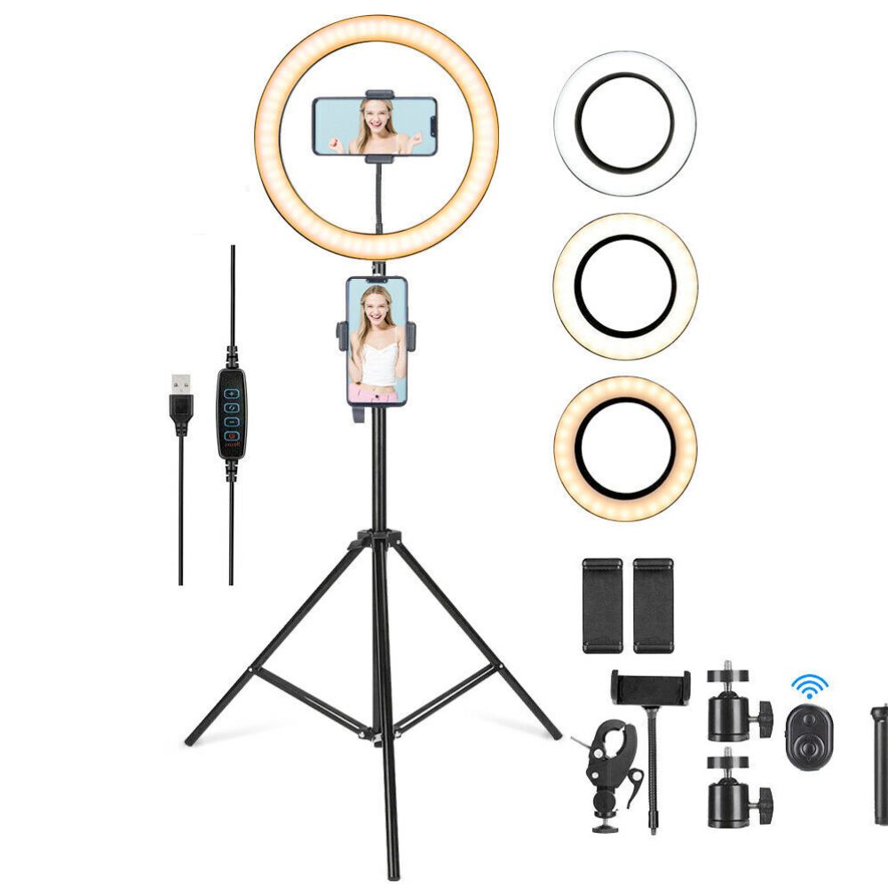 LED Ring Light with Phone Tripod Stand Kit – 10" Adjustable with Remote
