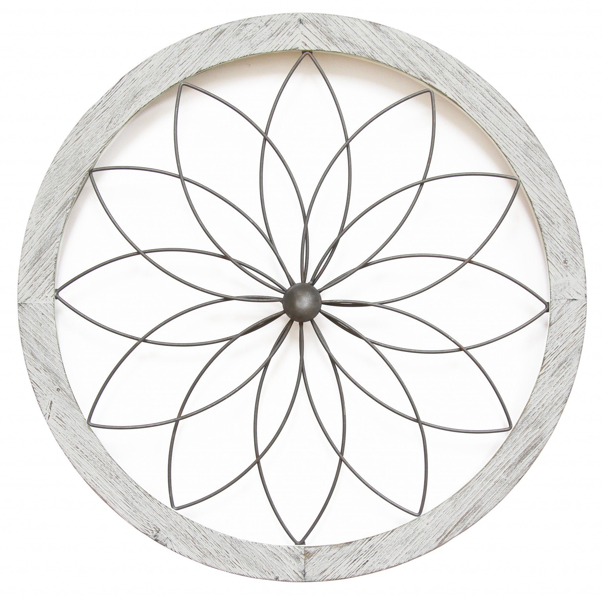 Distressed Chic Flower Metal & Wood Wall Decor – Handcrafted Design