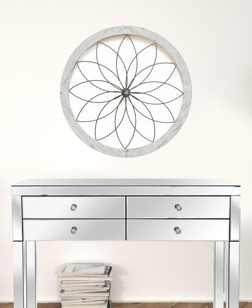 Distressed Chic Flower Metal & Wood Wall Decor – Handcrafted Design