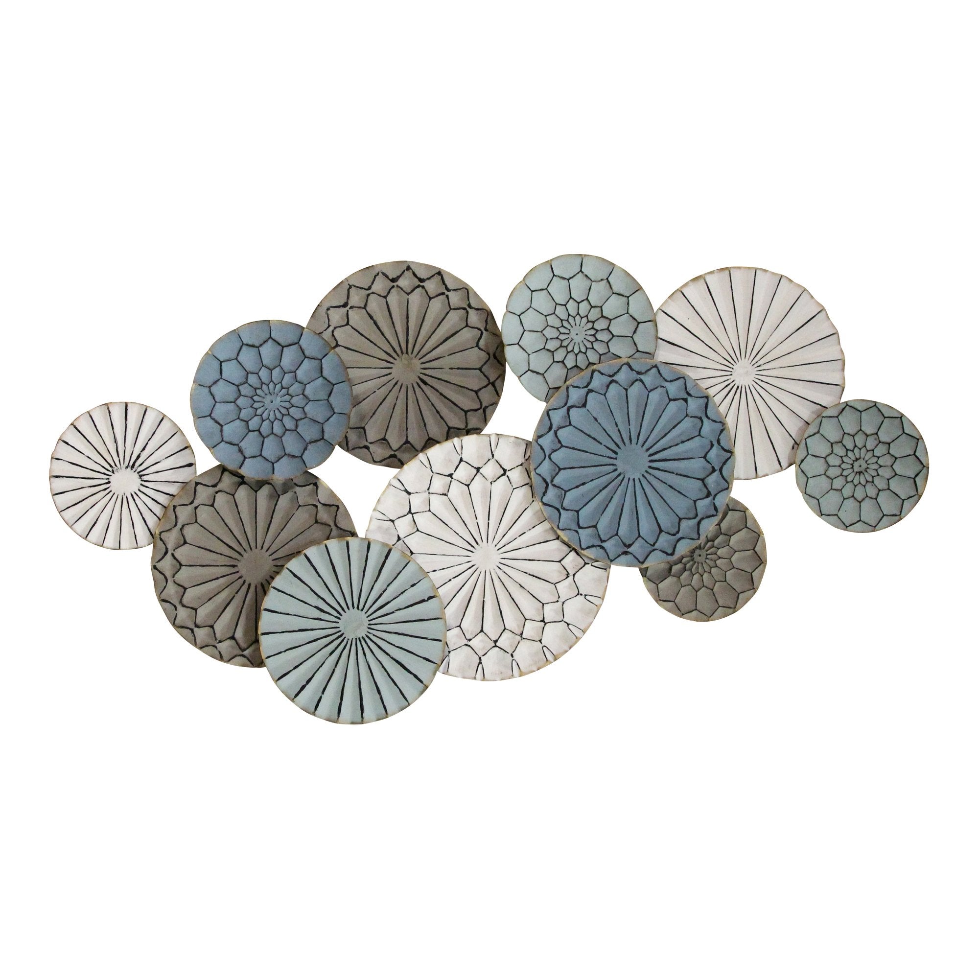 Boho Blue Green Ivory Metal Plates Wall Decor – Handcrafted & Textured