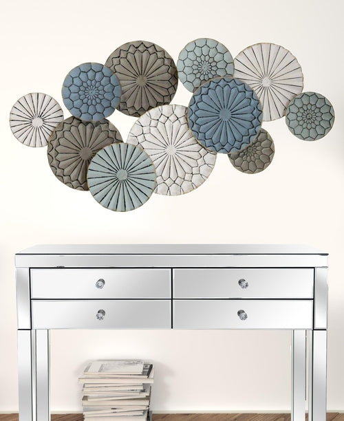 Boho Blue Green Ivory Metal Plates Wall Decor – Handcrafted & Textured