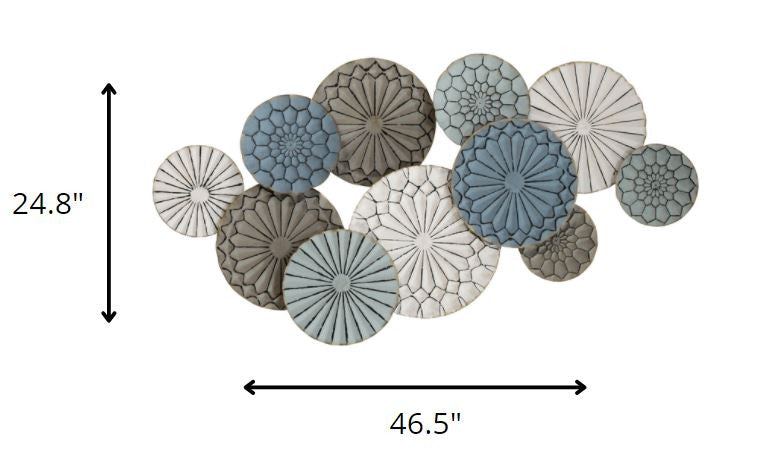 Boho Blue Green Ivory Metal Plates Wall Decor – Handcrafted & Textured