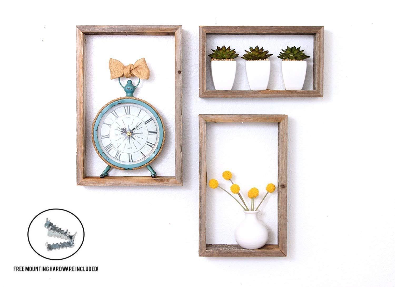 Rustic Farmhouse Set of 3 Rectangle Shadow Box Shelves