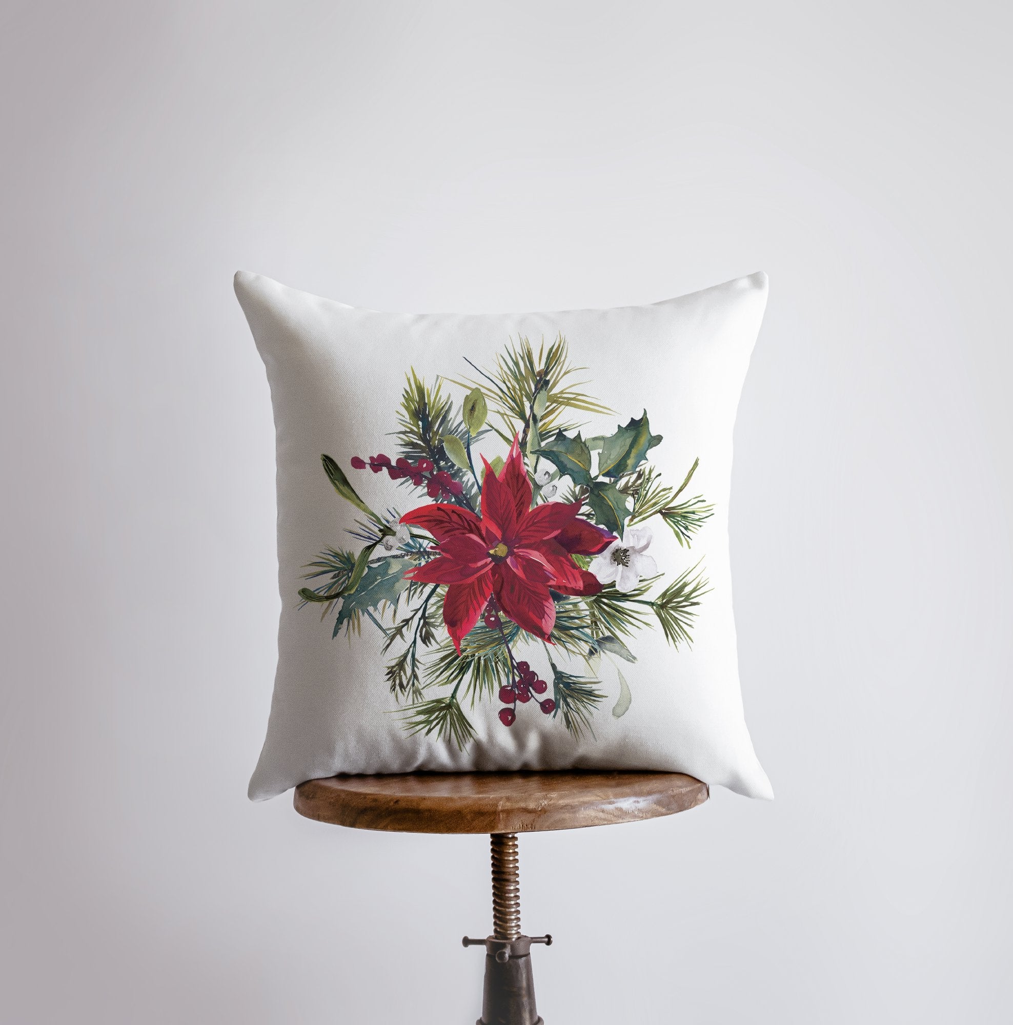 Christmas Poinsettia Throw Pillow Cover – Festive Floral Holiday Décor