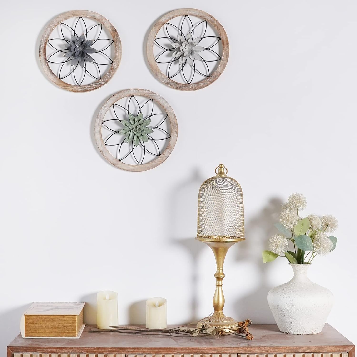 Round Farmhouse Wall Decor – 3-Piece Rustic Floral Medallion Set
