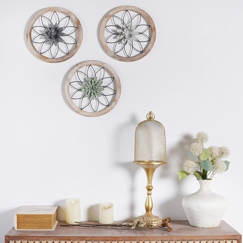 Round Farmhouse Wall Decor – 3-Piece Rustic Floral Medallion Set