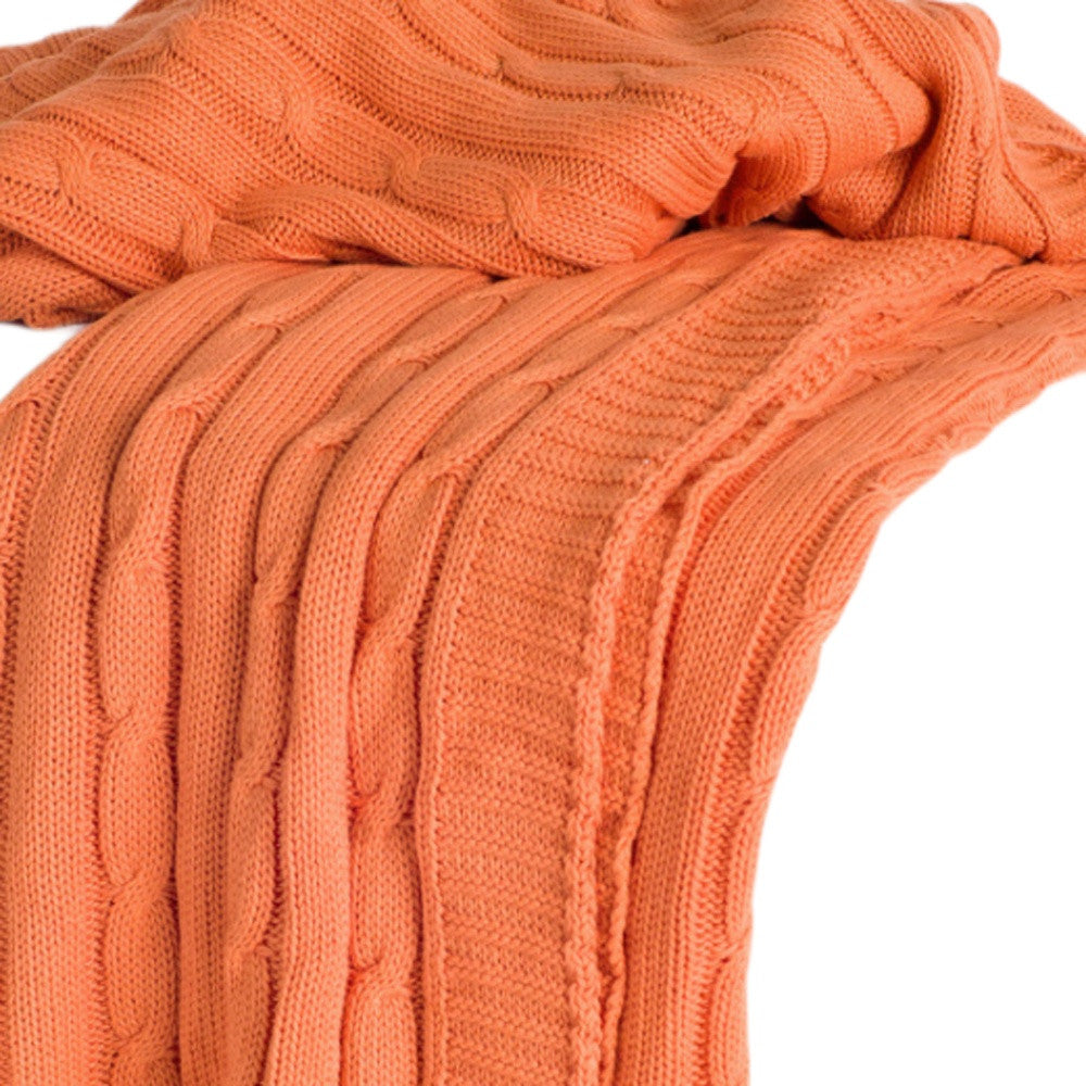 Orange Knitted Cotton Throw Blanket – 50" x 50"