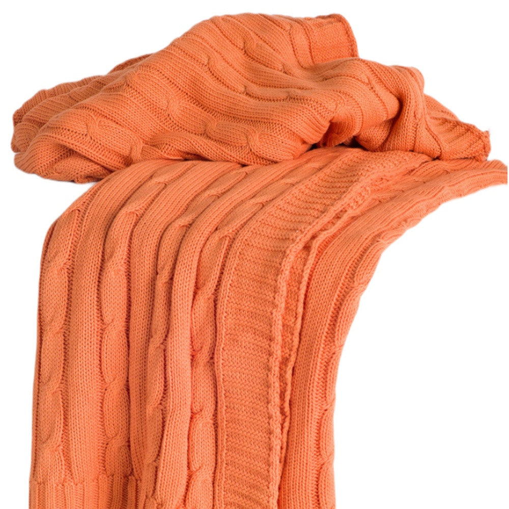 Orange Knitted Cotton Throw Blanket – 50" x 50"