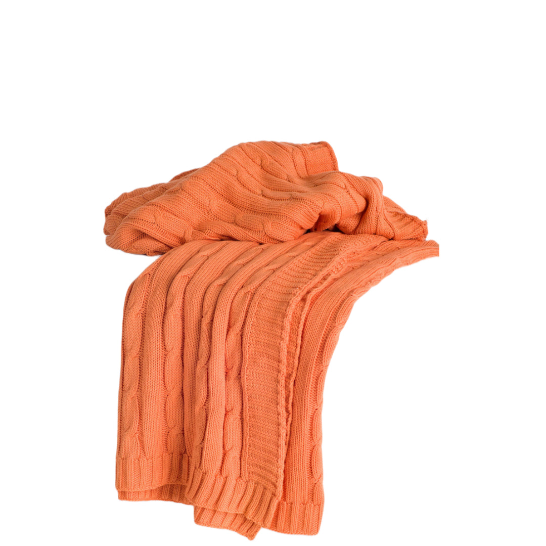 Orange Knitted Cotton Throw Blanket – 50" x 50"