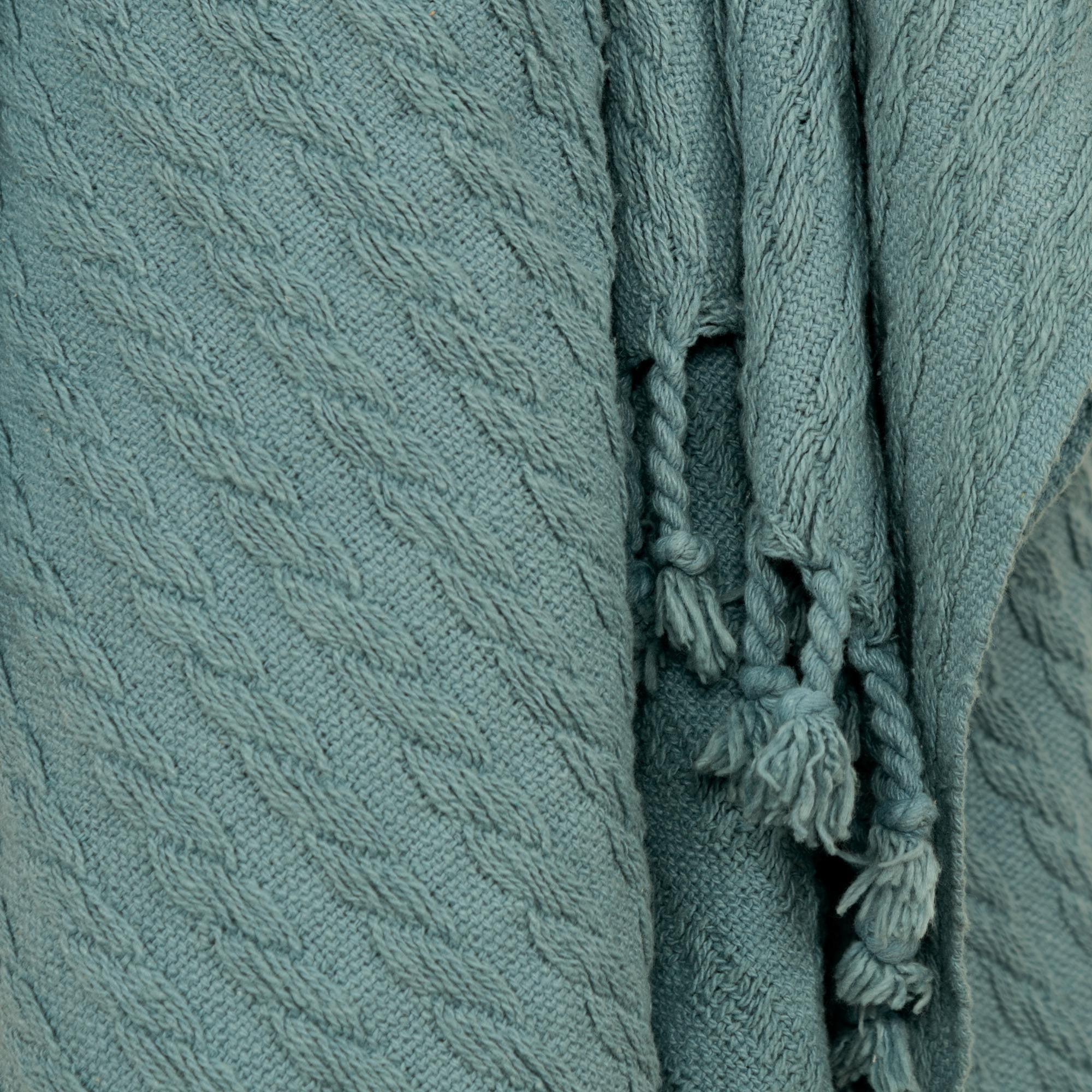 Teal Cotton Cable Knit Throw Blanket with Tassels – 50" x 60"