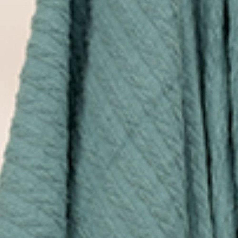 Teal Cotton Cable Knit Throw Blanket with Tassels – 50" x 60"