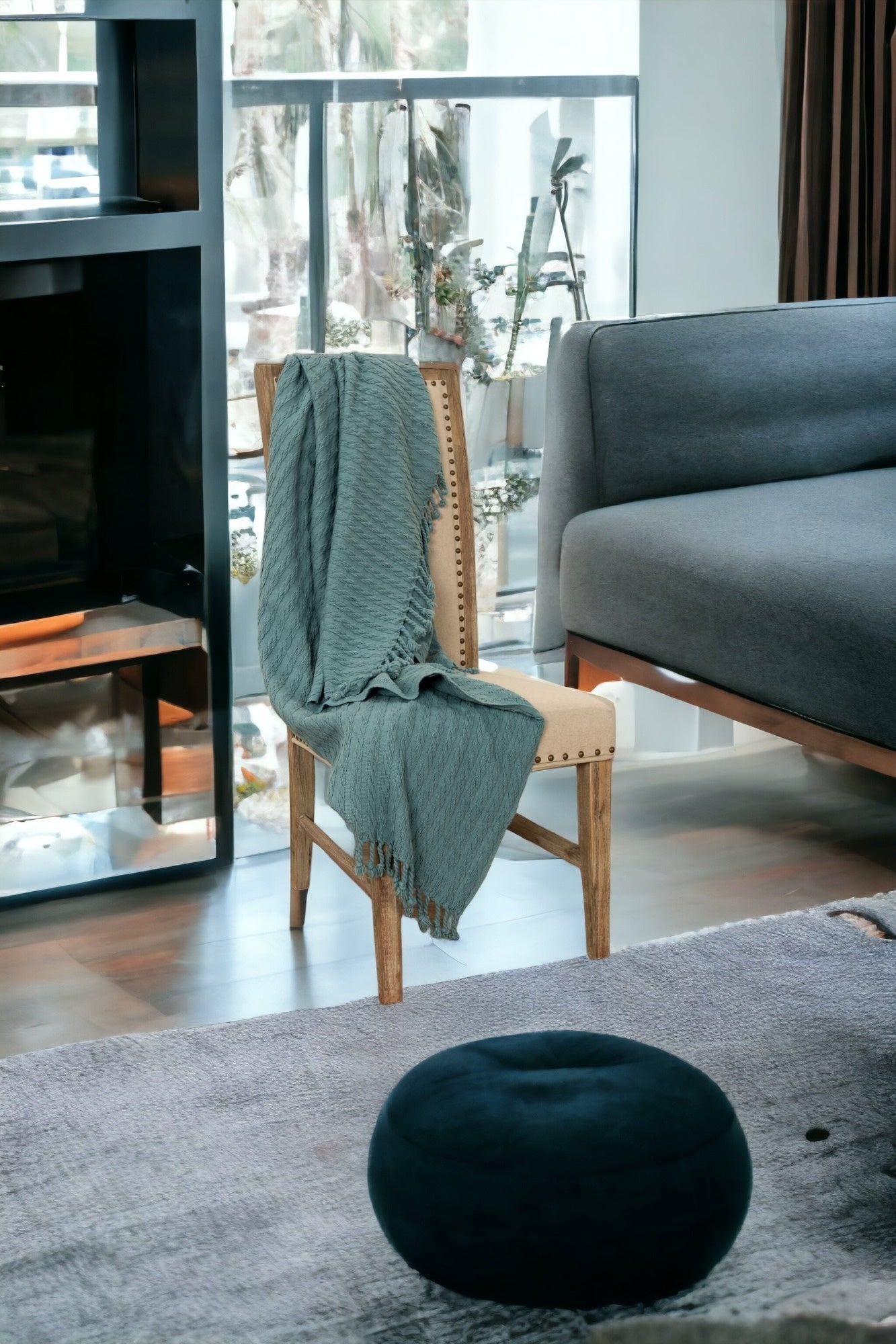 Teal Cotton Cable Knit Throw Blanket with Tassels – 50" x 60"