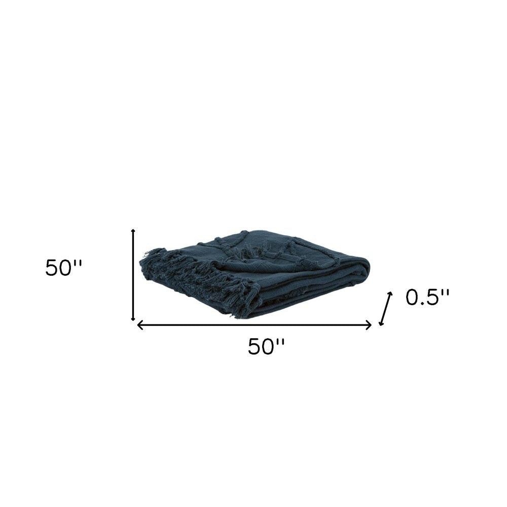 Teal Blue Woven 100% Textured Cotton Throw Blanket – 50" x 50"