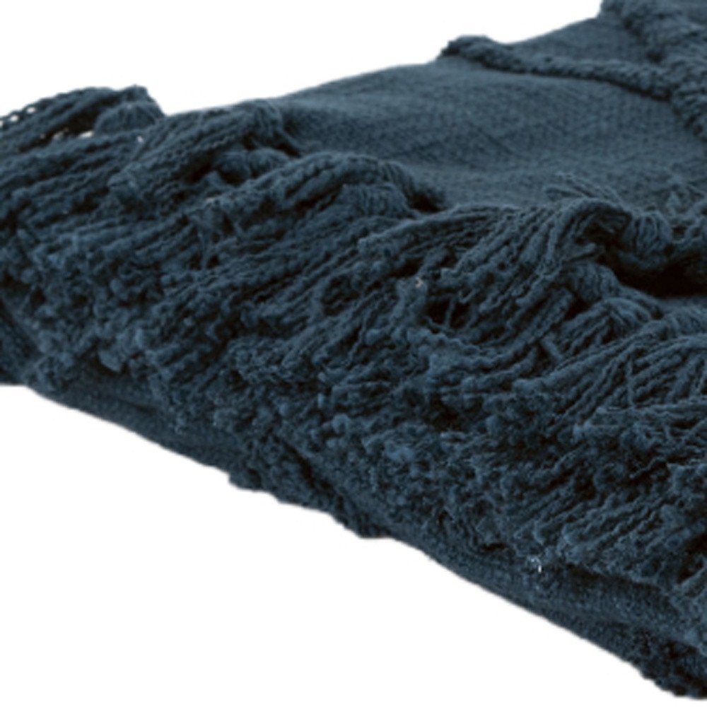 Teal Blue Woven 100% Textured Cotton Throw Blanket – 50" x 50"