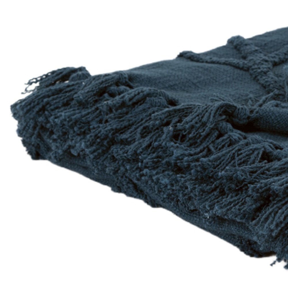 Teal Blue Woven 100% Textured Cotton Throw Blanket – 50" x 50"