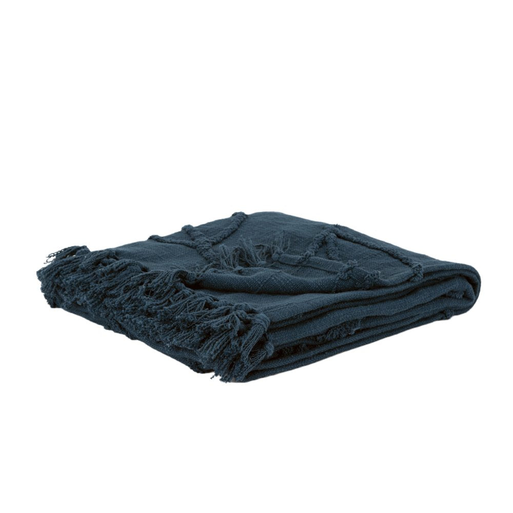 Teal Blue Woven 100% Textured Cotton Throw Blanket – 50" x 50"