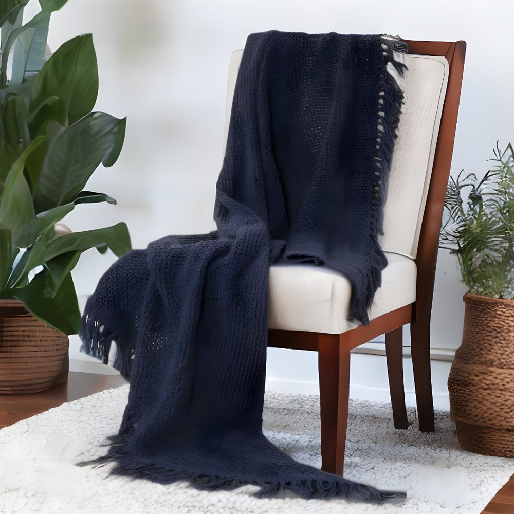 Indigo Woven Cotton Throw Blanket – 50" x 50"