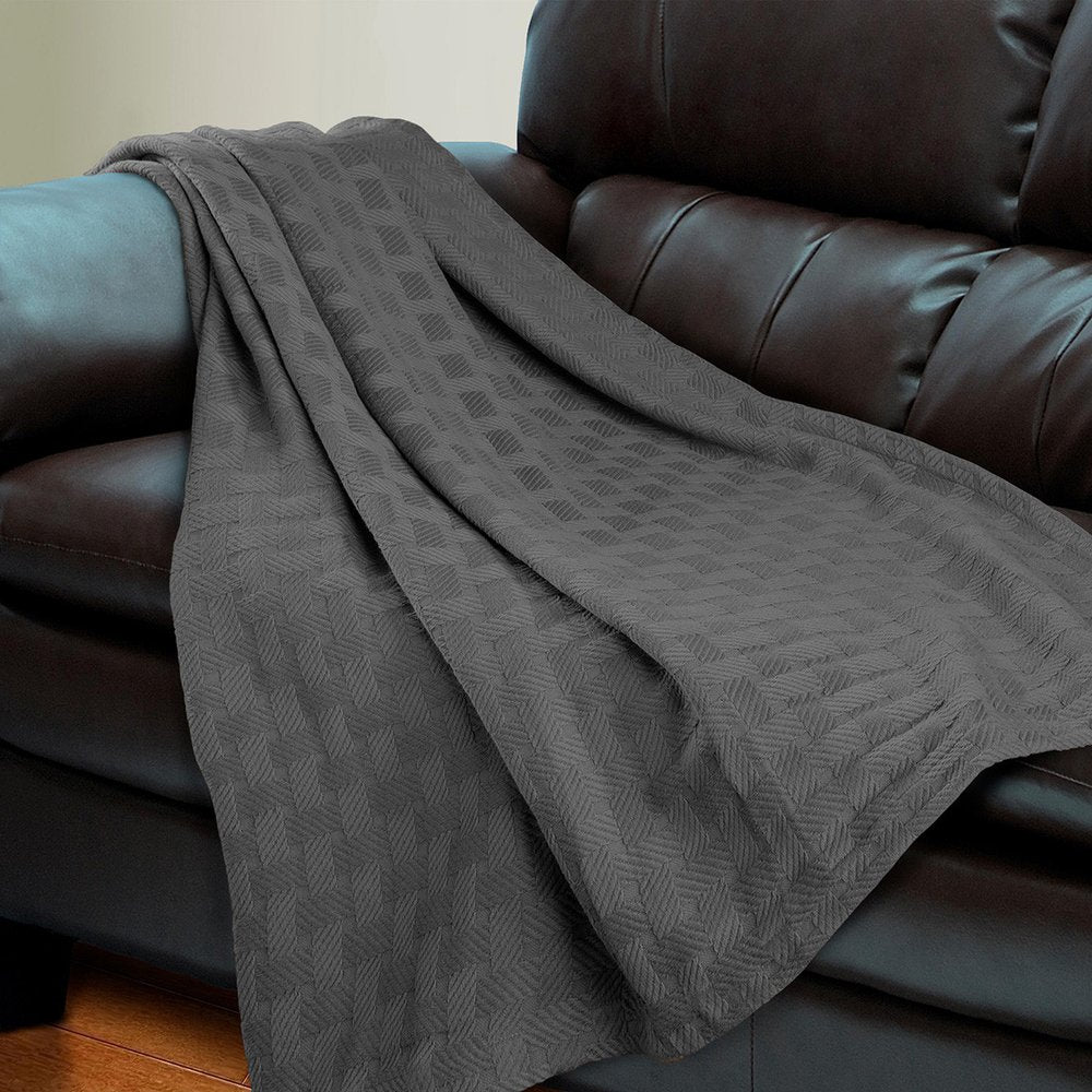 50" x 60" Charcoal Cotton Basketweave Geometric Throw Blanket