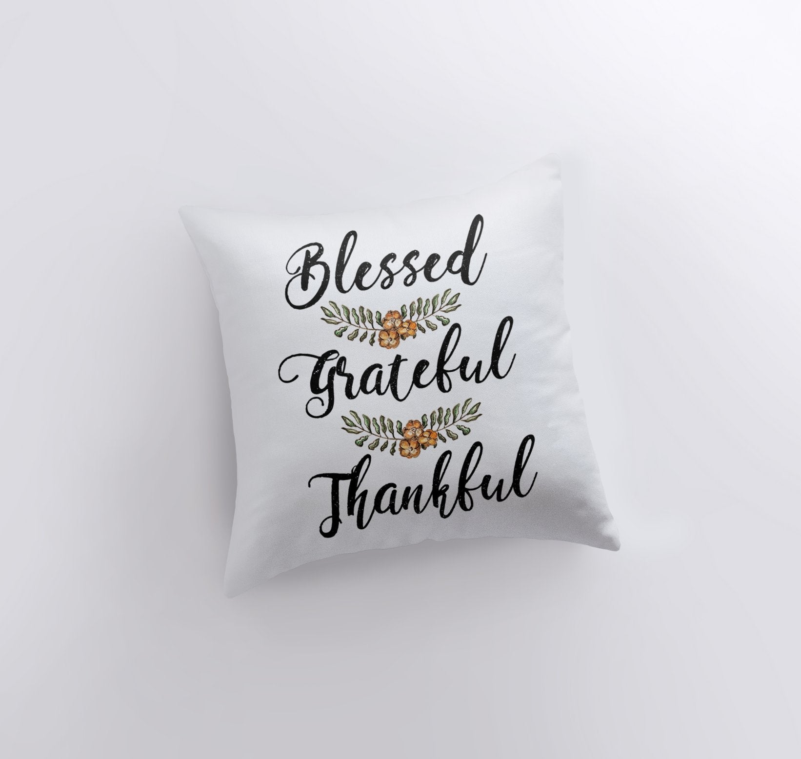 Blessed Grateful Thankful Throw Pillow Cover – Neutral Farmhouse Fall Accent
