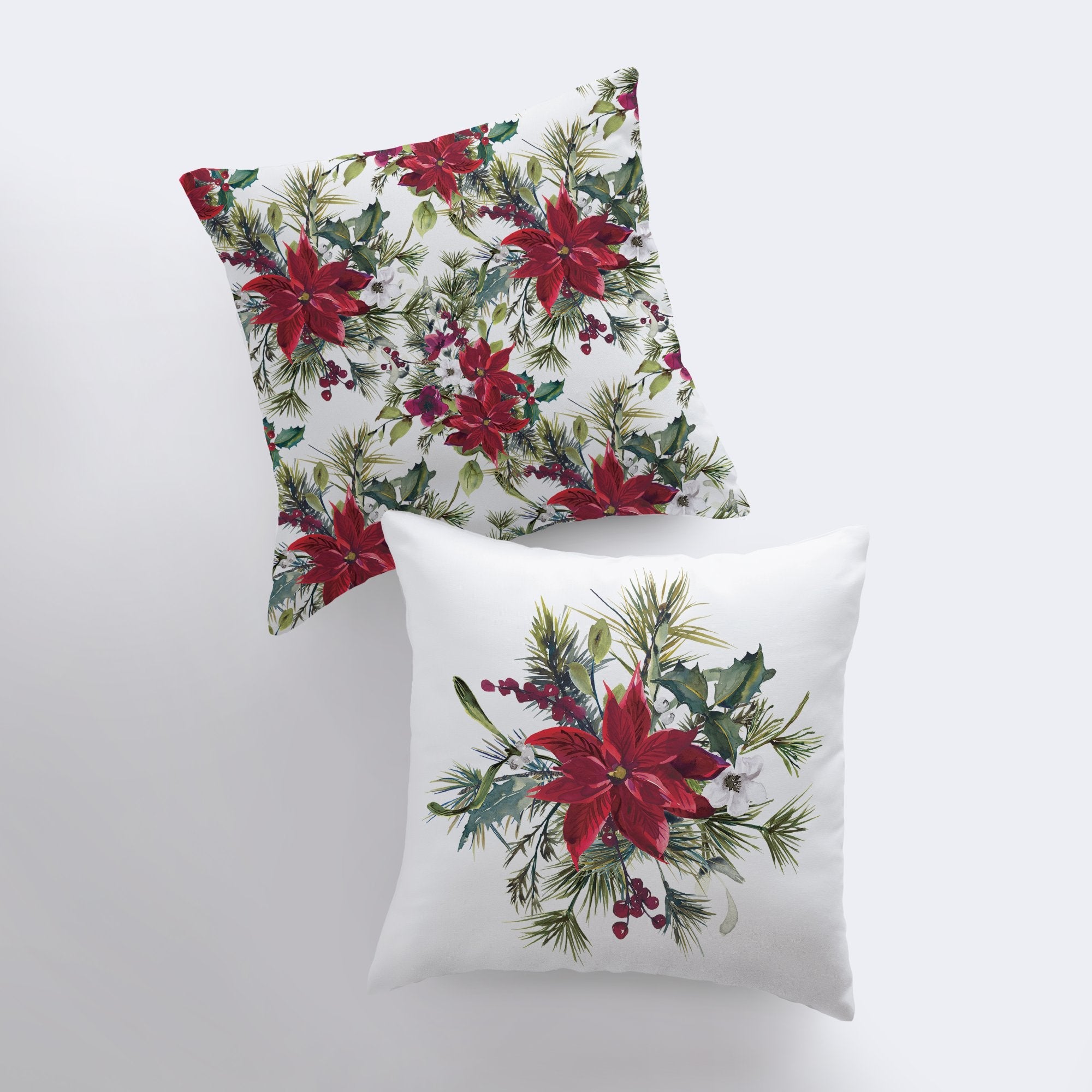 Christmas Poinsettia Throw Pillow Cover – Festive Floral Holiday Décor