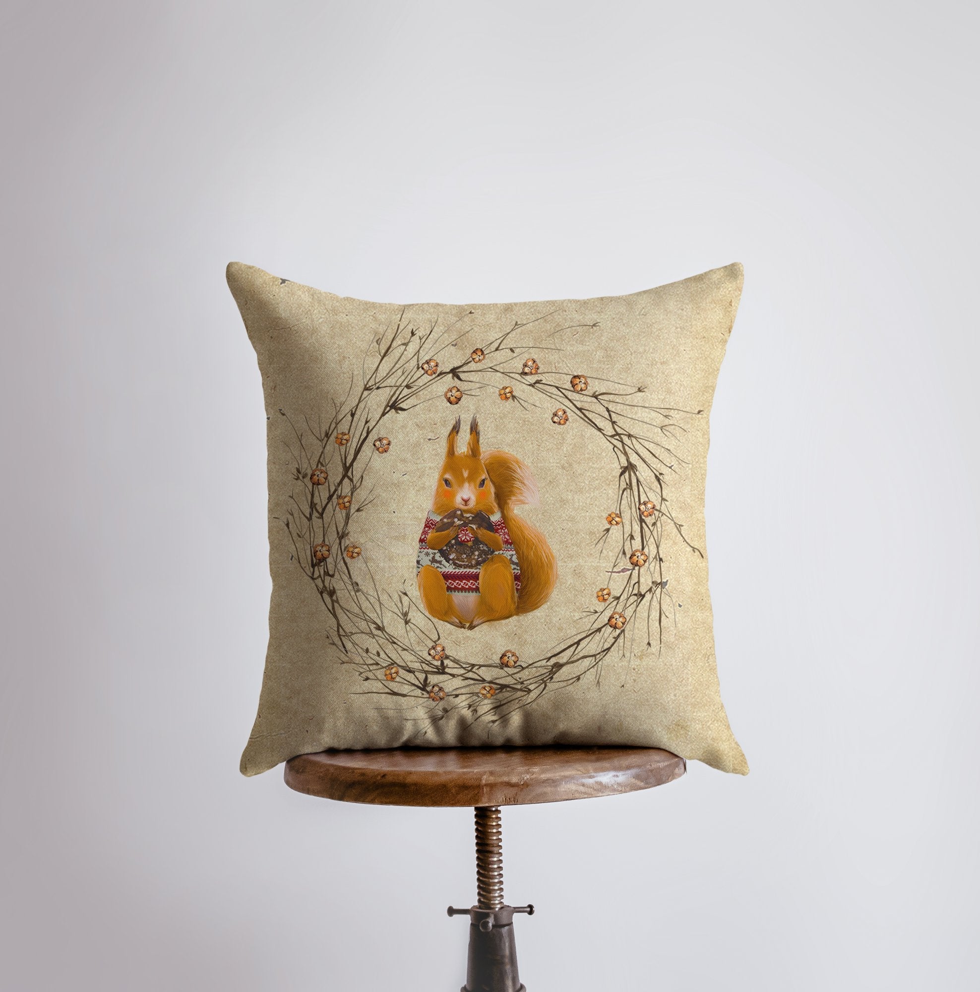 Red Squirrel Cabin Throw Pillow Cover