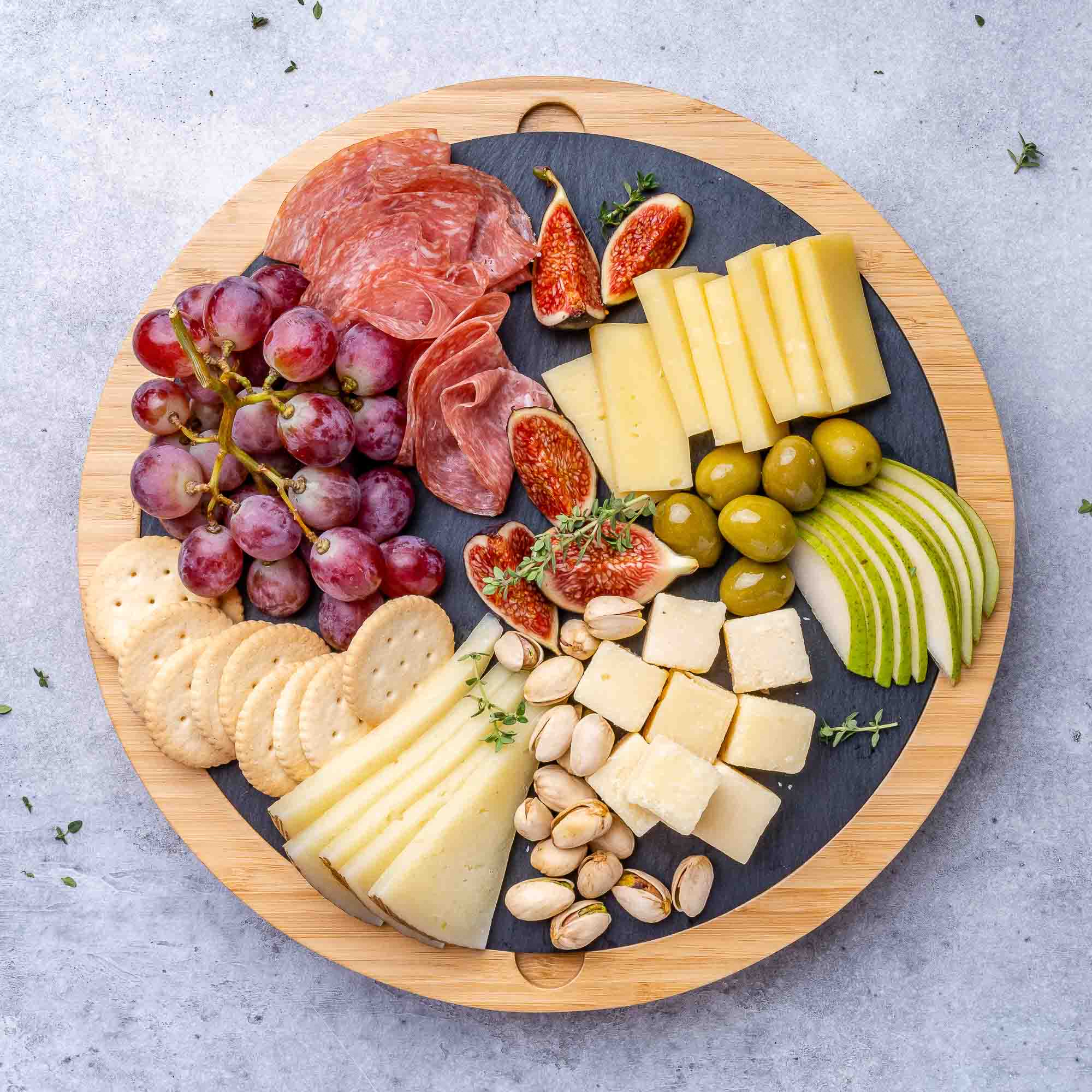 Round Bamboo Cheese Board with Knife Set & Removable Slate – 12"
