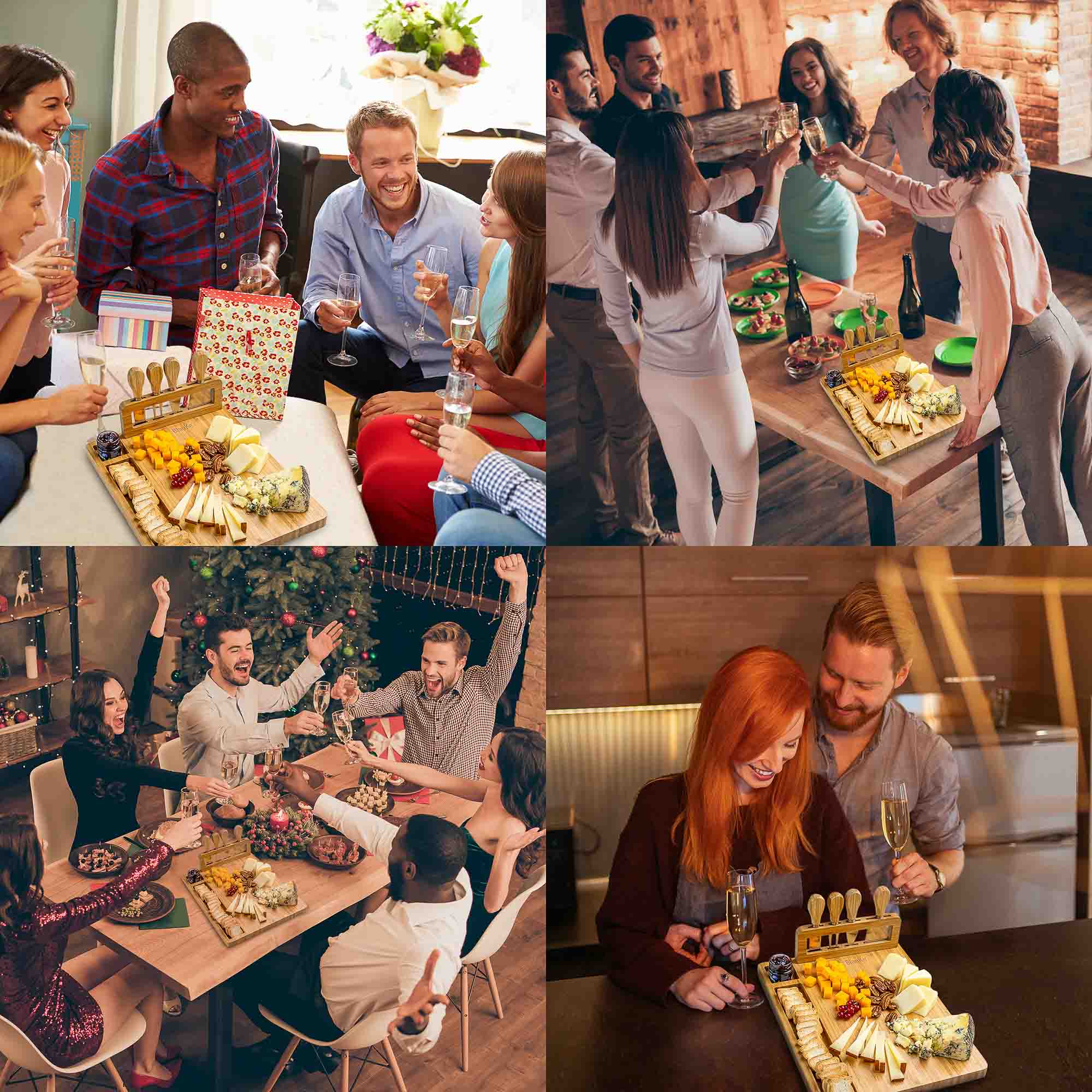 Bamboo Cheese Board & Knife Set – 14x11" Charcuterie Board