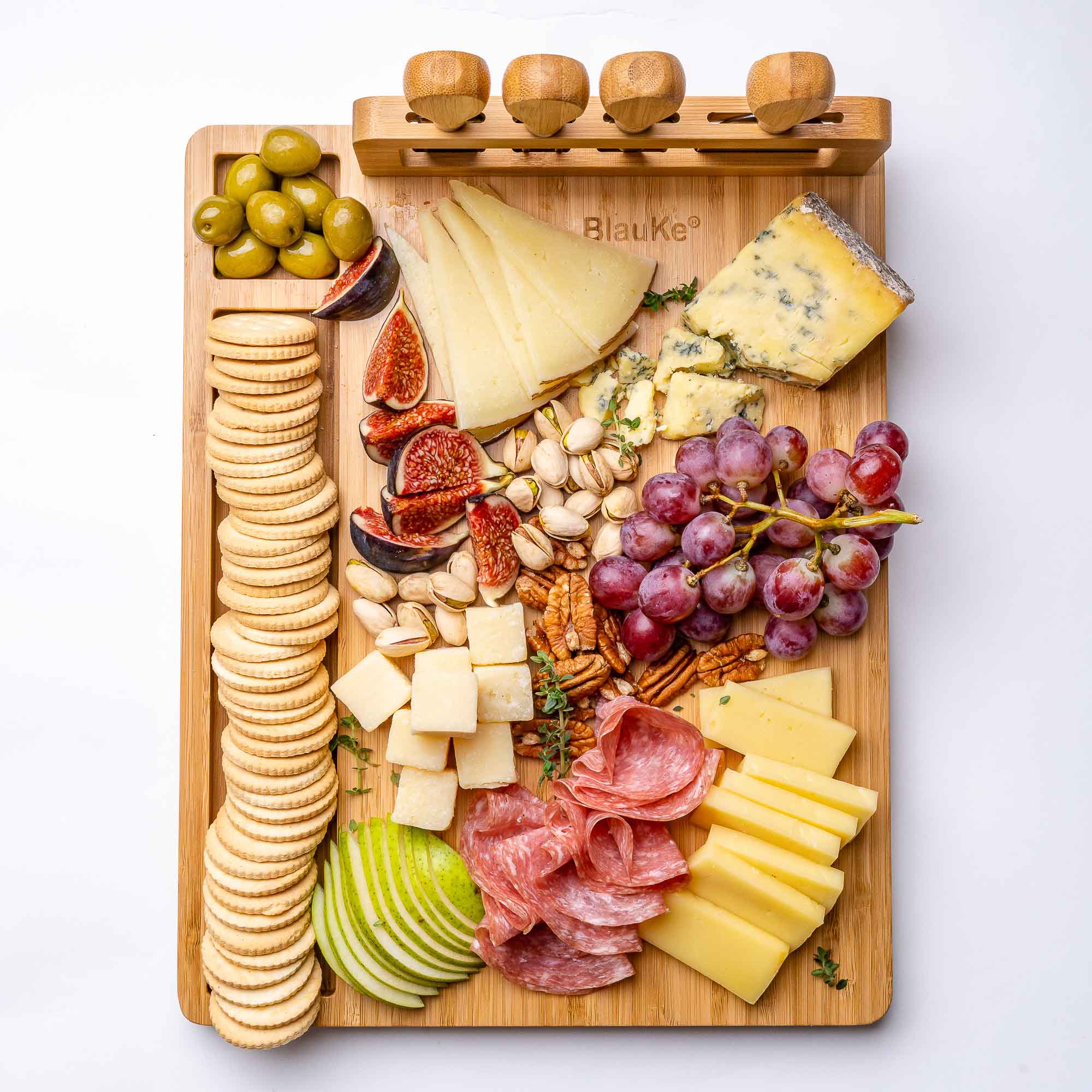 Bamboo Cheese Board & Knife Set – 14x11" Charcuterie Board