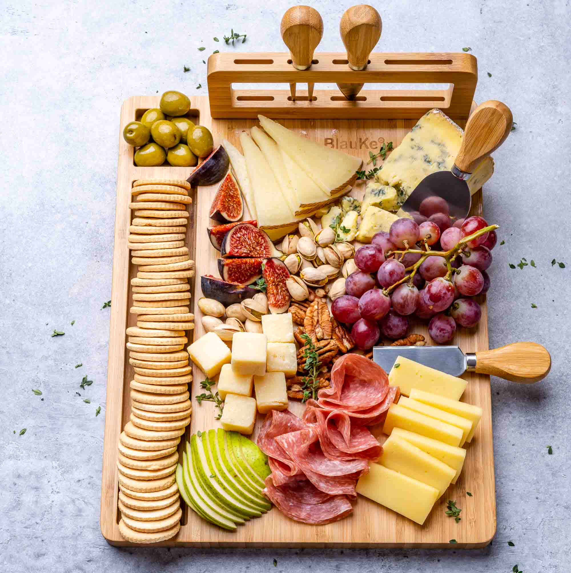 Bamboo Cheese Board & Knife Set – 14x11" Charcuterie Board