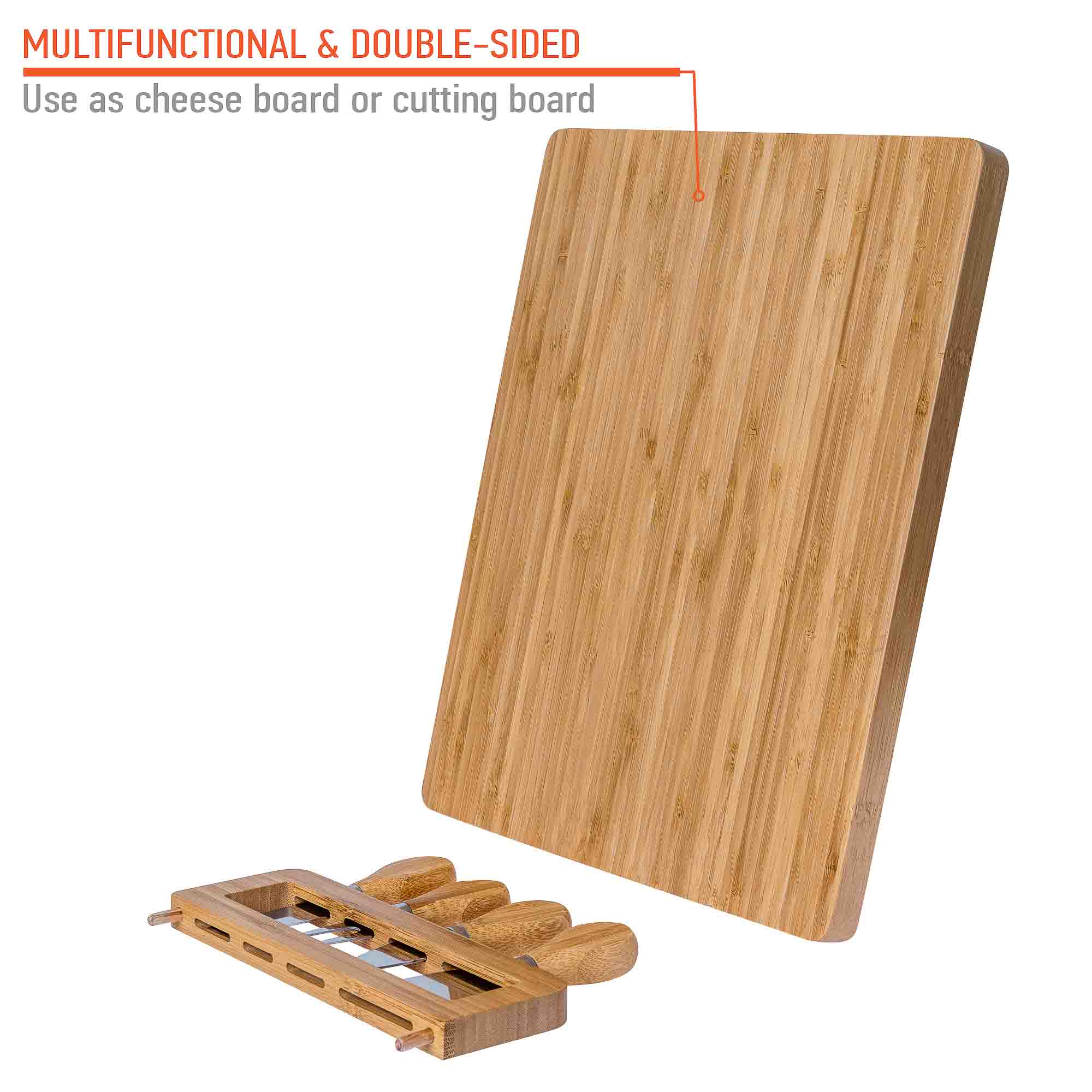 Bamboo Cheese Board & Knife Set – 14x11" Charcuterie Board