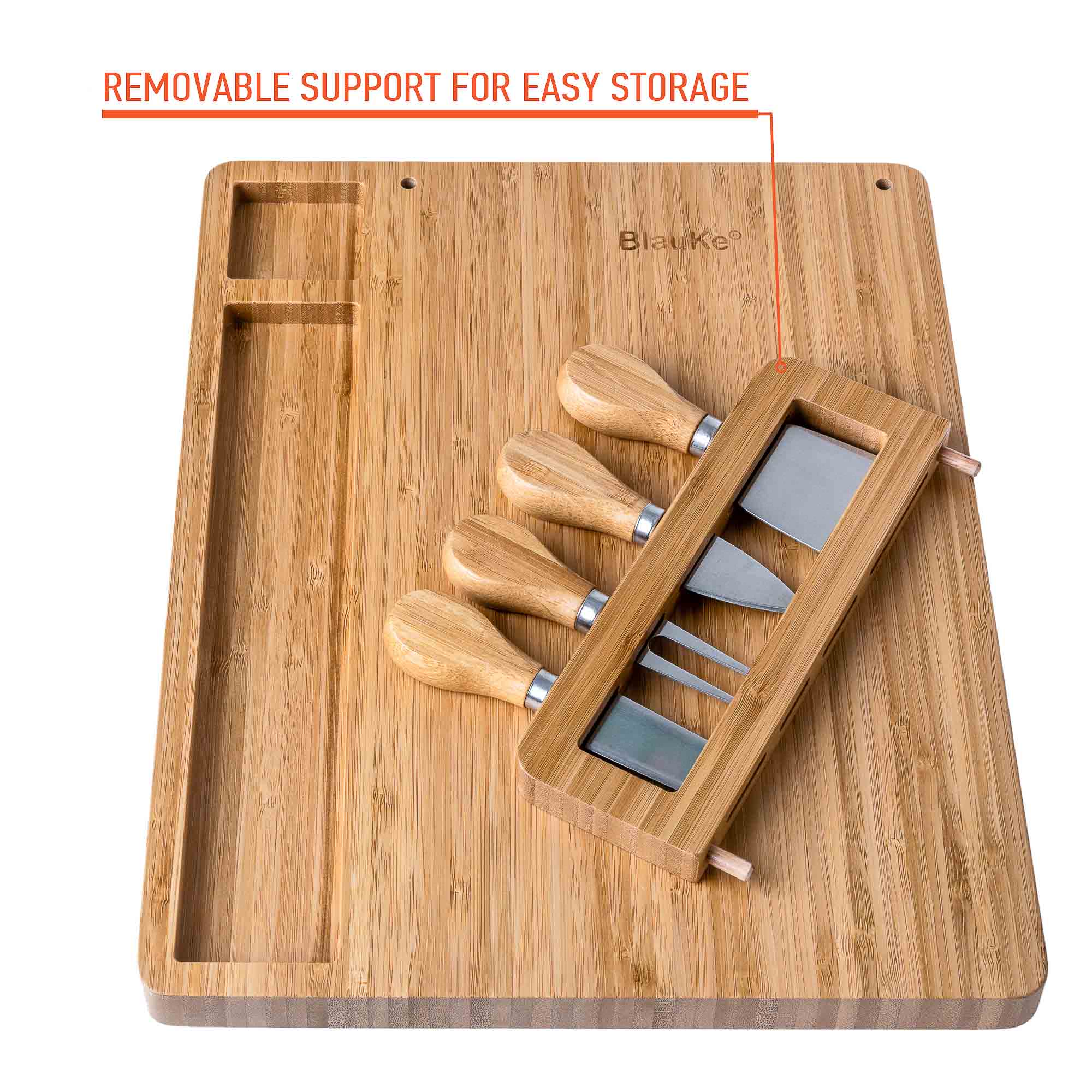 Bamboo Cheese Board & Knife Set – 14x11" Charcuterie Board