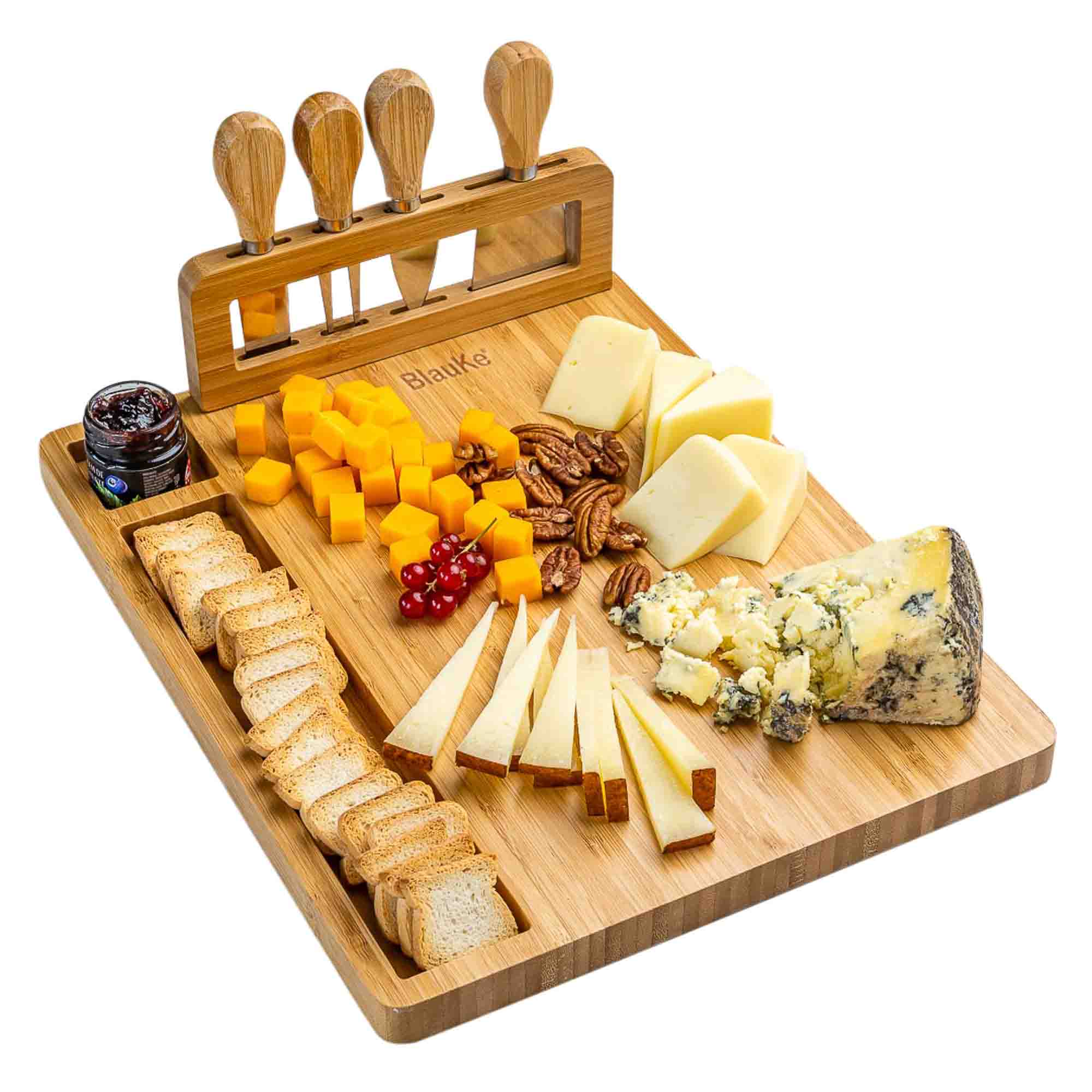Bamboo Cheese Board & Knife Set – 14x11" Charcuterie Board