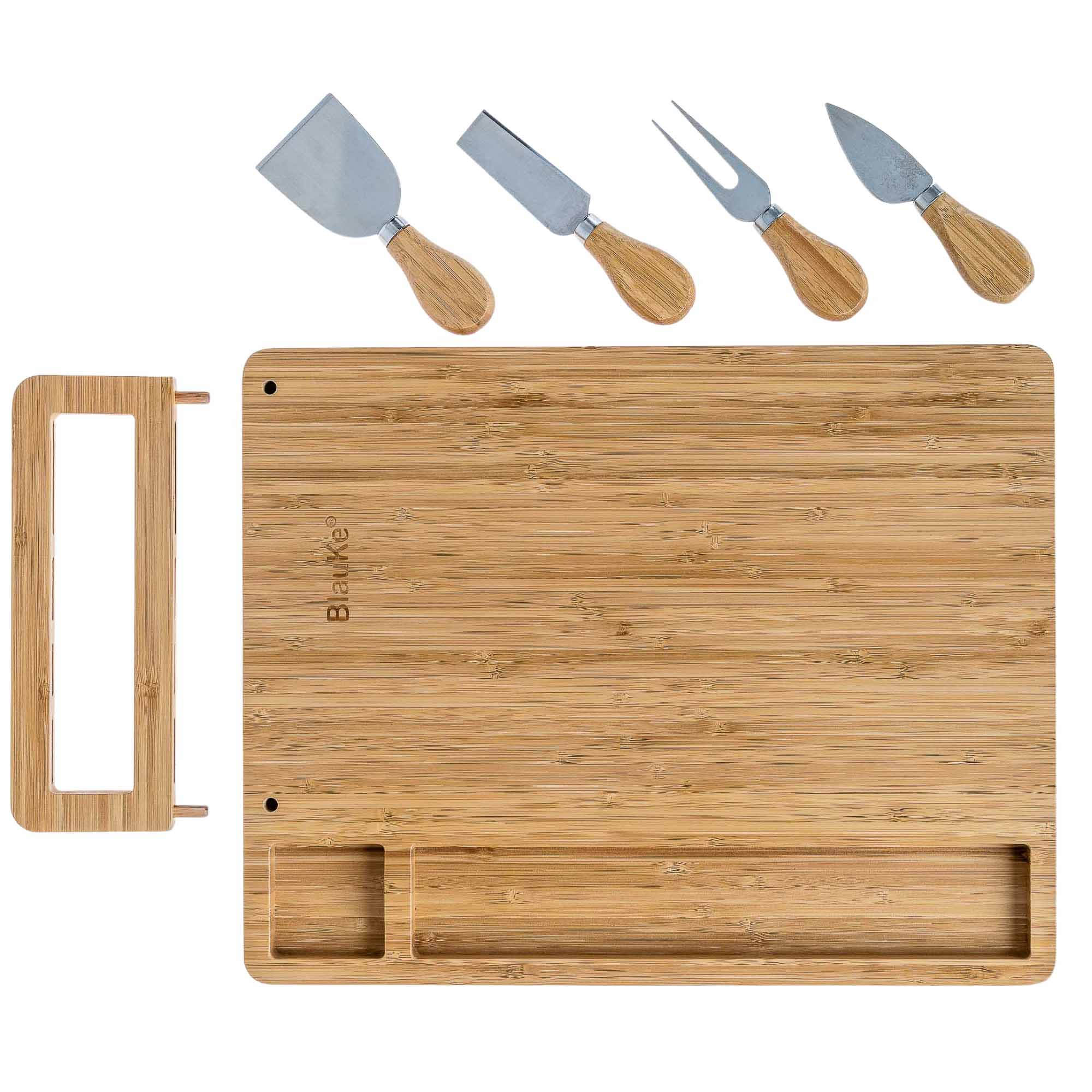 Bamboo Cheese Board & Knife Set – 14x11" Charcuterie Board