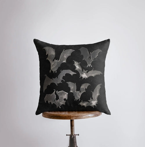 Bats on Black Throw Pillow Cover – Double-Sided