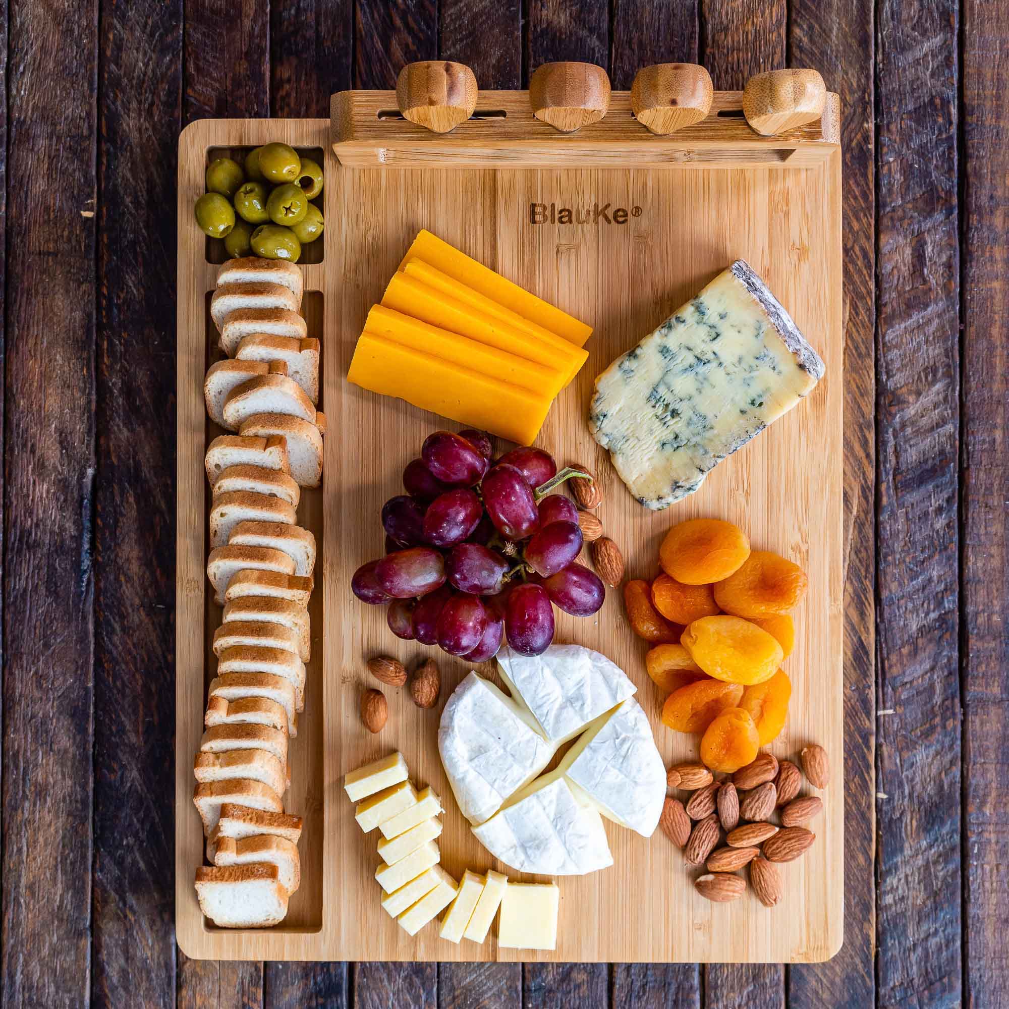 Bamboo Cheese Board & Knife Set – 14x11" Charcuterie Board