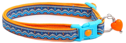 Blue & Orange Aztec with Reflective Accents - Breakaway Cat Collar