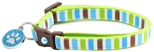 Green, Brown & Blue Stripes – Breakaway Cat Collar