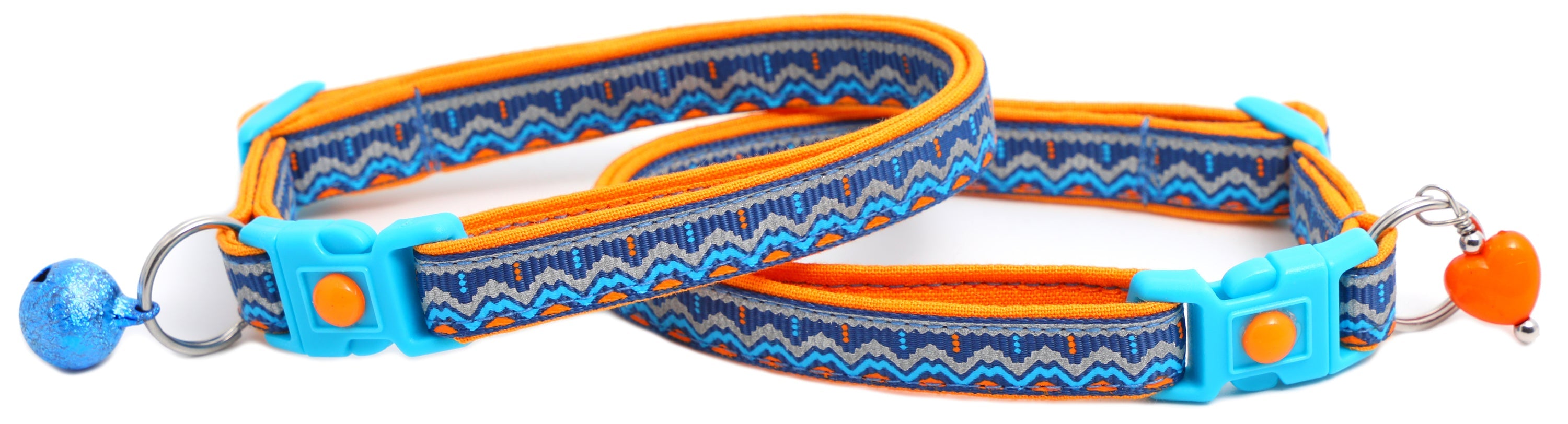 Blue & Orange Aztec with Reflective Accents - Breakaway Cat Collar