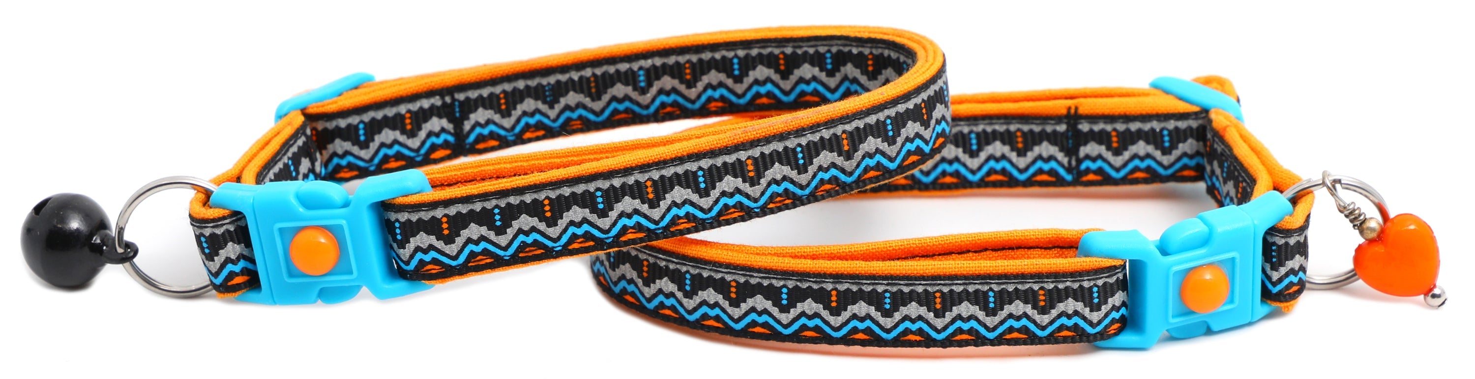 Blue & Orange Aztec with Reflective Accents - Breakaway Cat Collar