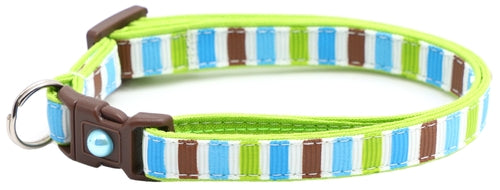 Green, Brown & Blue Stripes – Breakaway Cat Collar