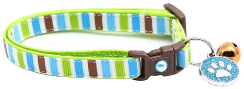 Green, Brown & Blue Stripes – Breakaway Cat Collar