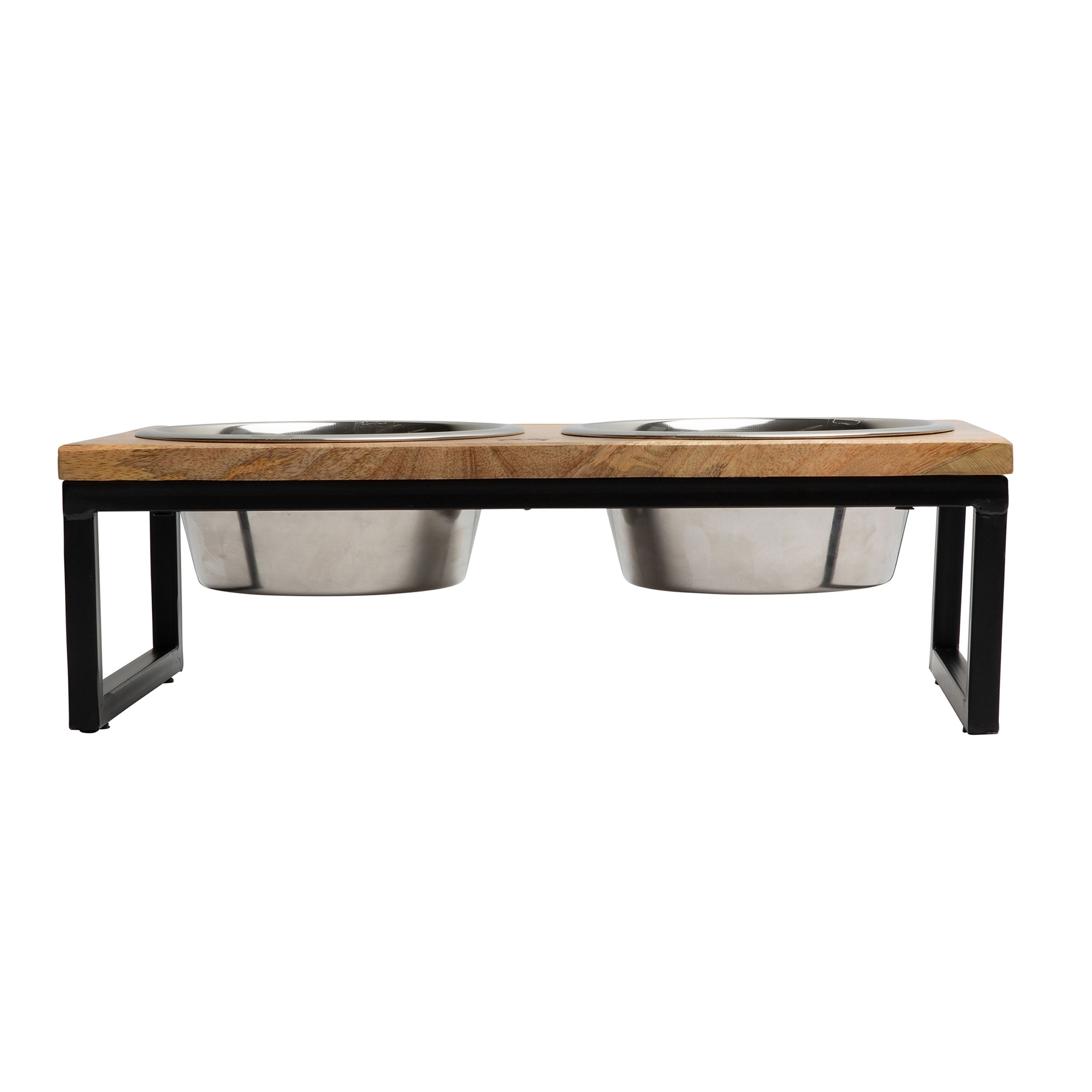 Wood & Metal Elevated Feeder – Handcrafted Mango Wood