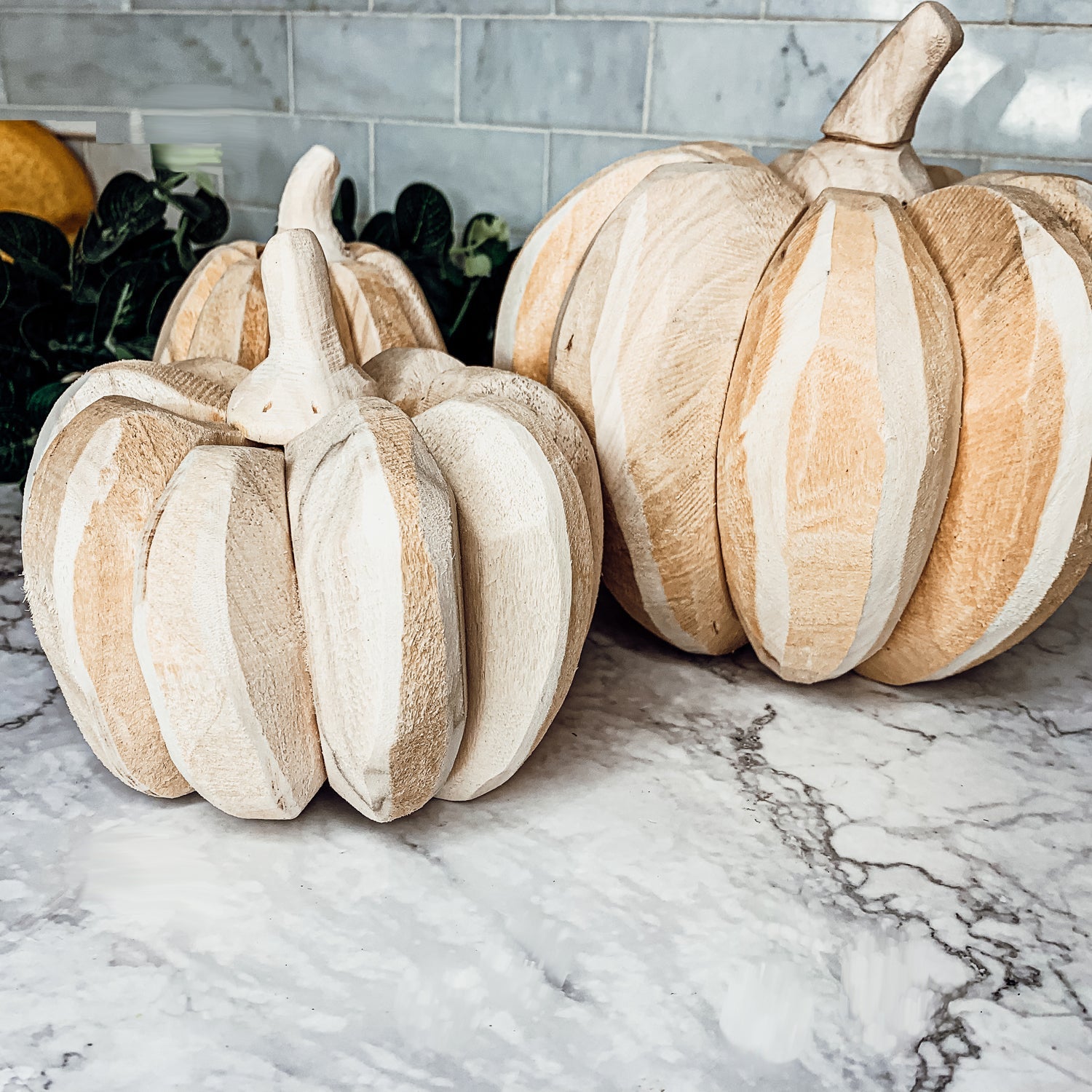 Farmhouse Pumpkin Trio – Hand-Crafted Wooden Pumpkins