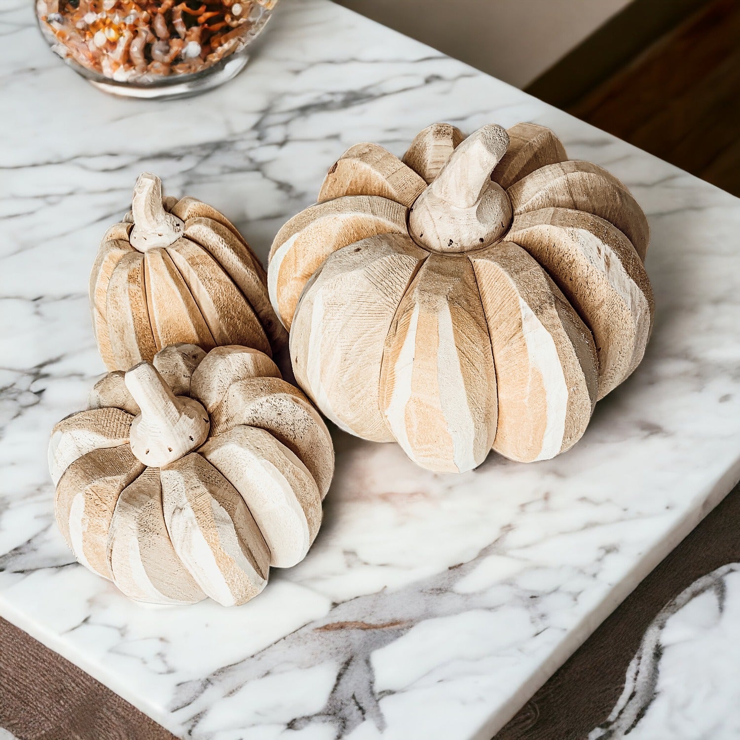 Farmhouse Pumpkin Trio – Hand-Crafted Wooden Pumpkins