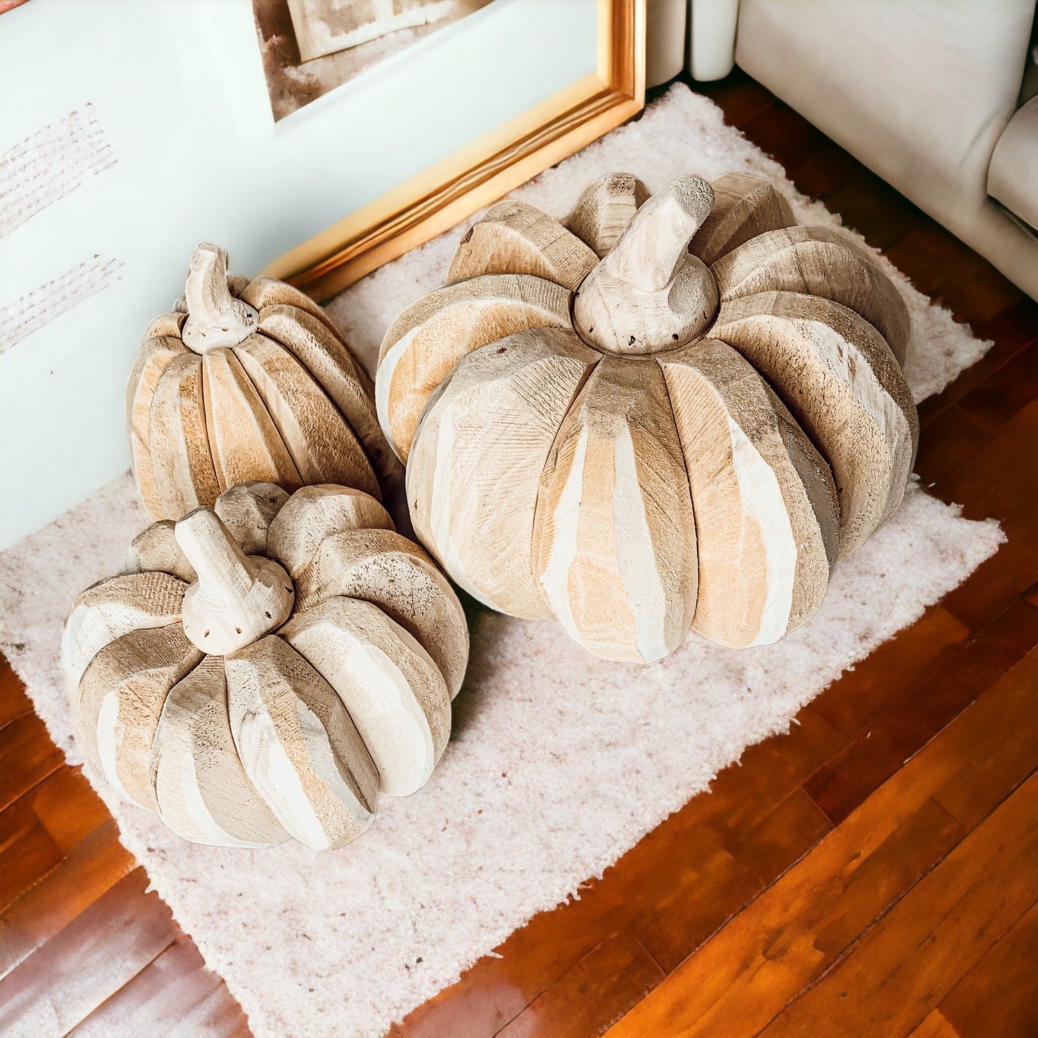 Farmhouse Pumpkin Trio – Hand-Crafted Wooden Pumpkins