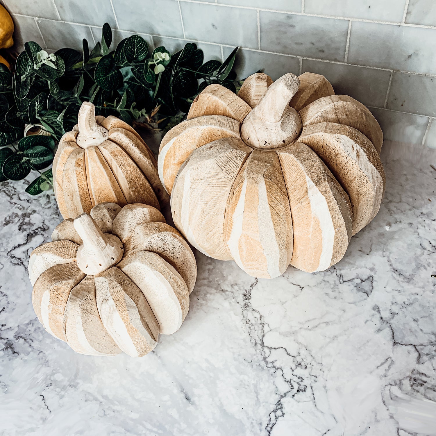 Farmhouse Pumpkin Trio – Hand-Crafted Wooden Pumpkins