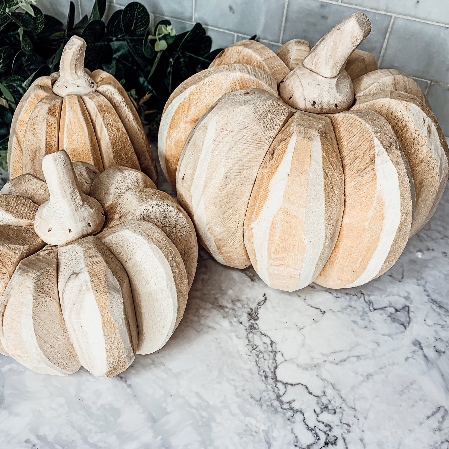 Farmhouse Pumpkin Trio – Hand-Crafted Wooden Pumpkins